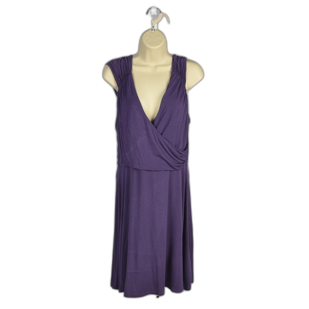 Venus Faux Wrap Top Casual Minimalist Knit Purple Midi Dress Size L
